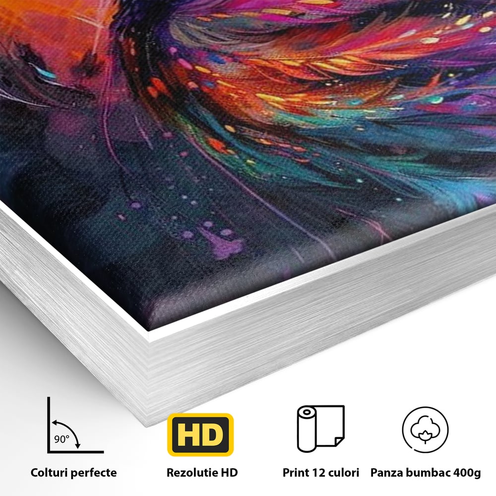 Tablou Canvas Premium, LuxCanva® M1052, Zbor Cosmic, Pasare, Penaj, Electric, Fantastic, Neon, Contrast, Zbor, Mistic, Exotic, Vis, Birou, Living, Camera Copil