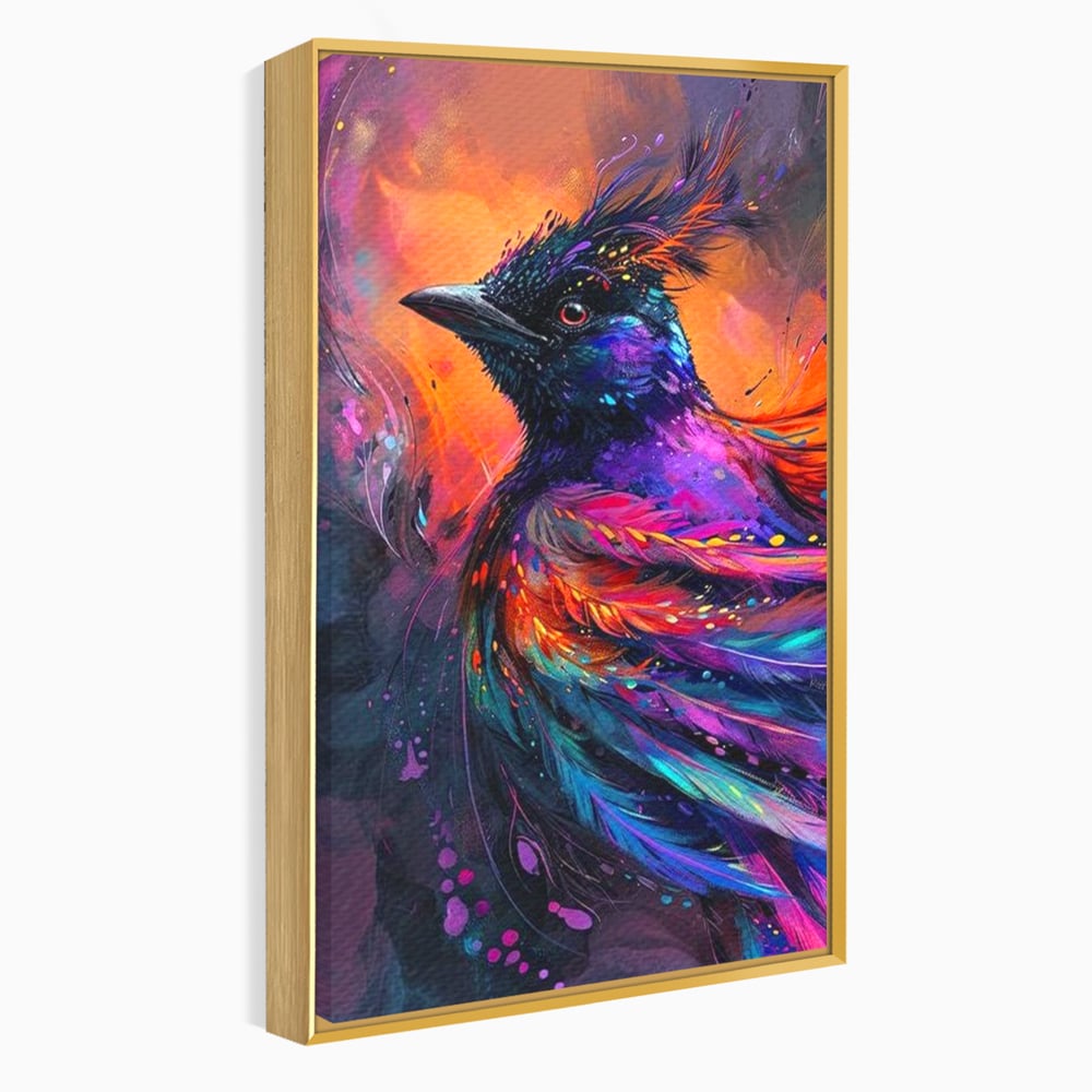 Tablou Canvas Premium, LuxCanva® M1052, Zbor Cosmic, Pasare, Penaj, Electric, Fantastic, Neon, Contrast, Zbor, Mistic, Exotic, Vis, Birou, Living, Camera Copil