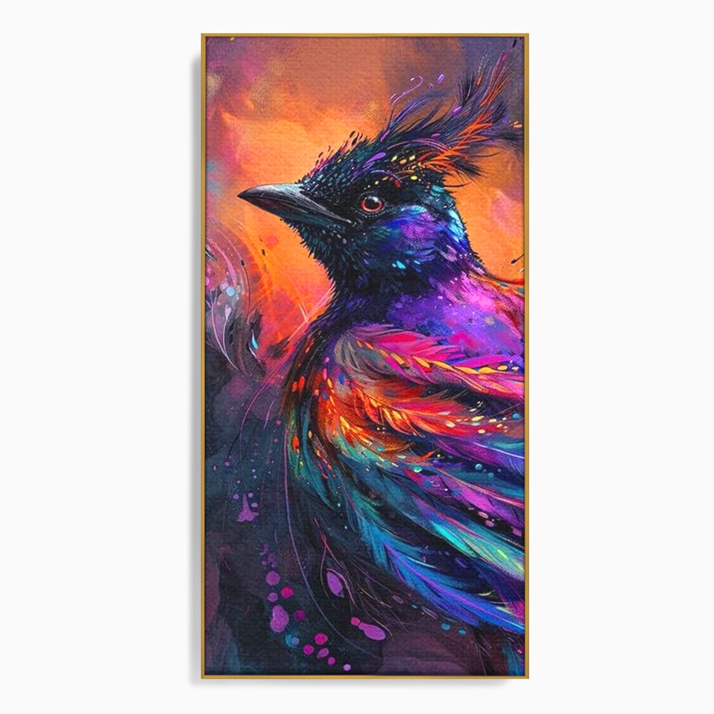 Tablou Canvas Premium, LuxCanva® M1052, Zbor Cosmic, Pasare, Penaj, Electric, Fantastic, Neon, Contrast, Zbor, Mistic, Exotic, Vis, Birou, Living, Camera Copil