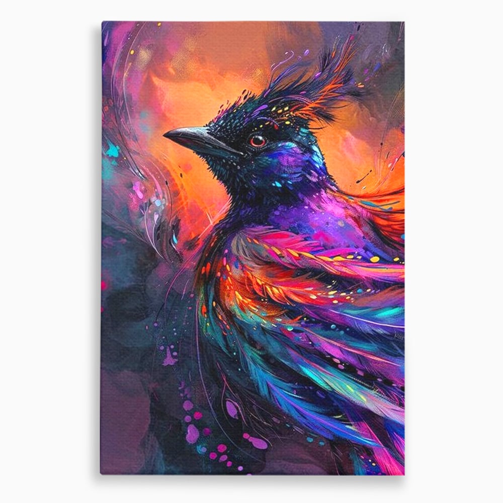 Tablou Canvas Premium, LuxCanva® M1052, Zbor Cosmic, Pasare, Penaj, Electric, Fantastic, Neon, Contrast, Zbor, Mistic, Exotic, Vis, Birou, Living, Camera Copil