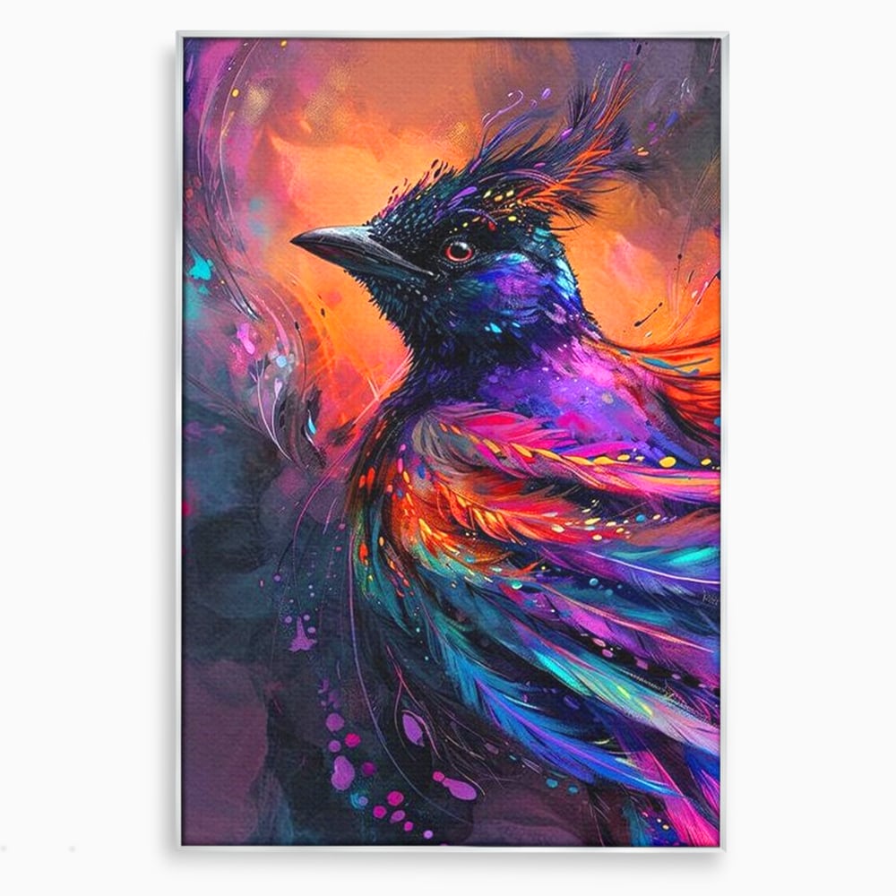 Tablou Canvas Premium, LuxCanva® M1052, Zbor Cosmic, Pasare, Penaj, Electric, Fantastic, Neon, Contrast, Zbor, Mistic, Exotic, Vis, Birou, Living, Camera Copil