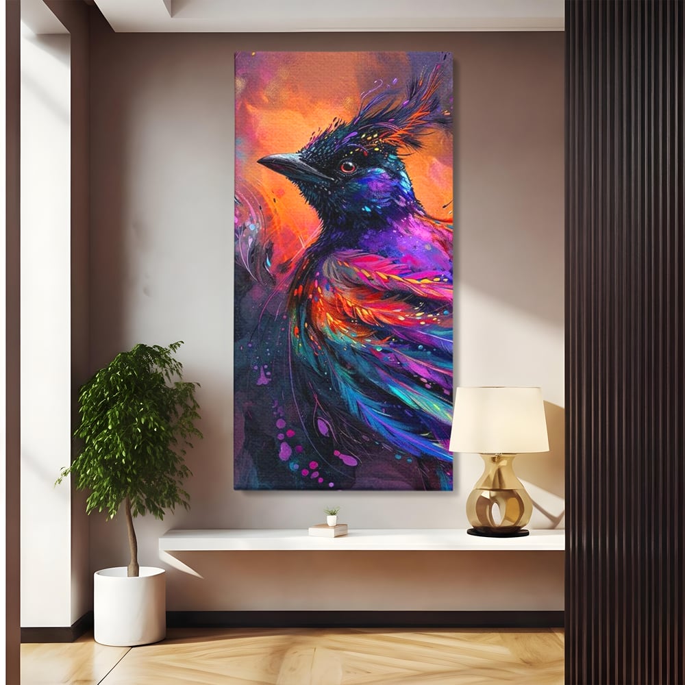 Tablou Canvas Premium, LuxCanva® M1052, Zbor Cosmic, Pasare, Penaj, Electric, Fantastic, Neon, Contrast, Zbor, Mistic, Exotic, Vis, Birou, Living, Camera Copil