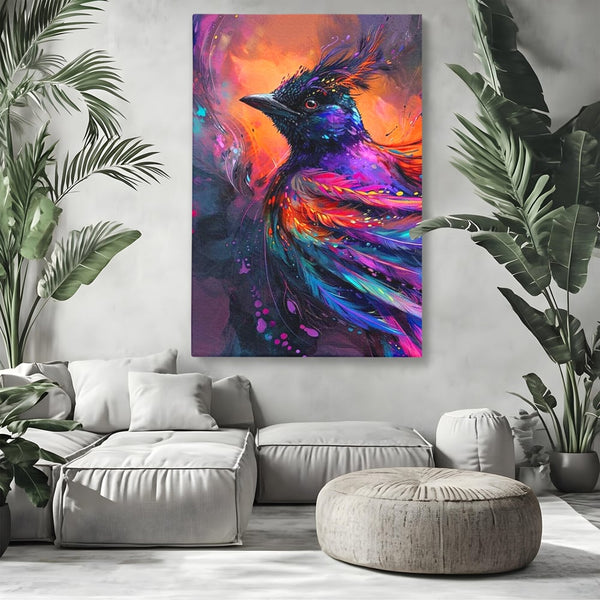 Tablou Canvas Premium, LuxCanva® M1052, Zbor Cosmic, Pasare, Penaj, Electric, Fantastic, Neon, Contrast, Zbor, Mistic, Exotic, Vis, Birou, Living, Camera Copil