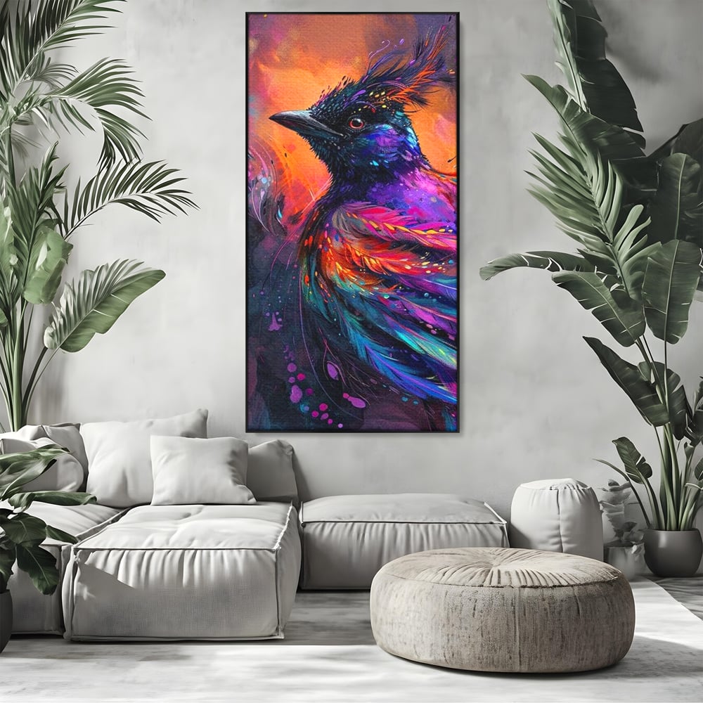 Tablou Canvas Premium, LuxCanva® M1052, Zbor Cosmic, Pasare, Penaj, Electric, Fantastic, Neon, Contrast, Zbor, Mistic, Exotic, Vis, Birou, Living, Camera Copil