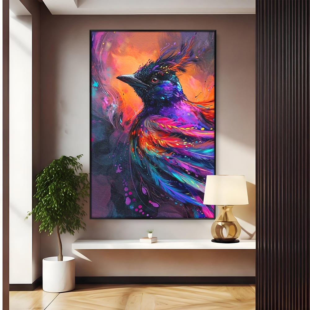 Tablou Canvas Premium, LuxCanva® M1052, Zbor Cosmic, Pasare, Penaj, Electric, Fantastic, Neon, Contrast, Zbor, Mistic, Exotic, Vis, Birou, Living, Camera Copil