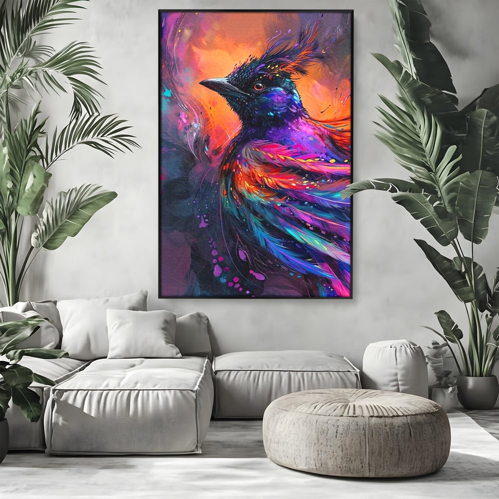 Tablou Canvas Premium, LuxCanva® M1052, Zbor Cosmic, Pasare, Penaj, Electric, Fantastic, Neon, Contrast, Zbor, Mistic, Exotic, Vis, Birou, Living, Camera Copil