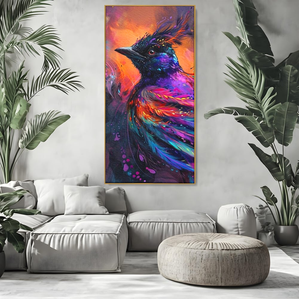 Tablou Canvas Premium, LuxCanva® M1052, Zbor Cosmic, Pasare, Penaj, Electric, Fantastic, Neon, Contrast, Zbor, Mistic, Exotic, Vis, Birou, Living, Camera Copil