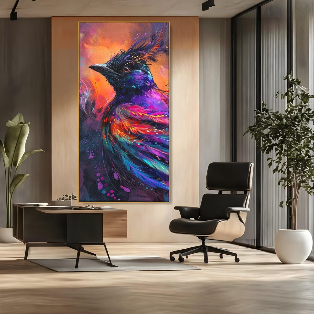Tablou Canvas Premium, LuxCanva® M1052, Zbor Cosmic, Pasare, Penaj, Electric, Fantastic, Neon, Contrast, Zbor, Mistic, Exotic, Vis, Birou, Living, Camera Copil