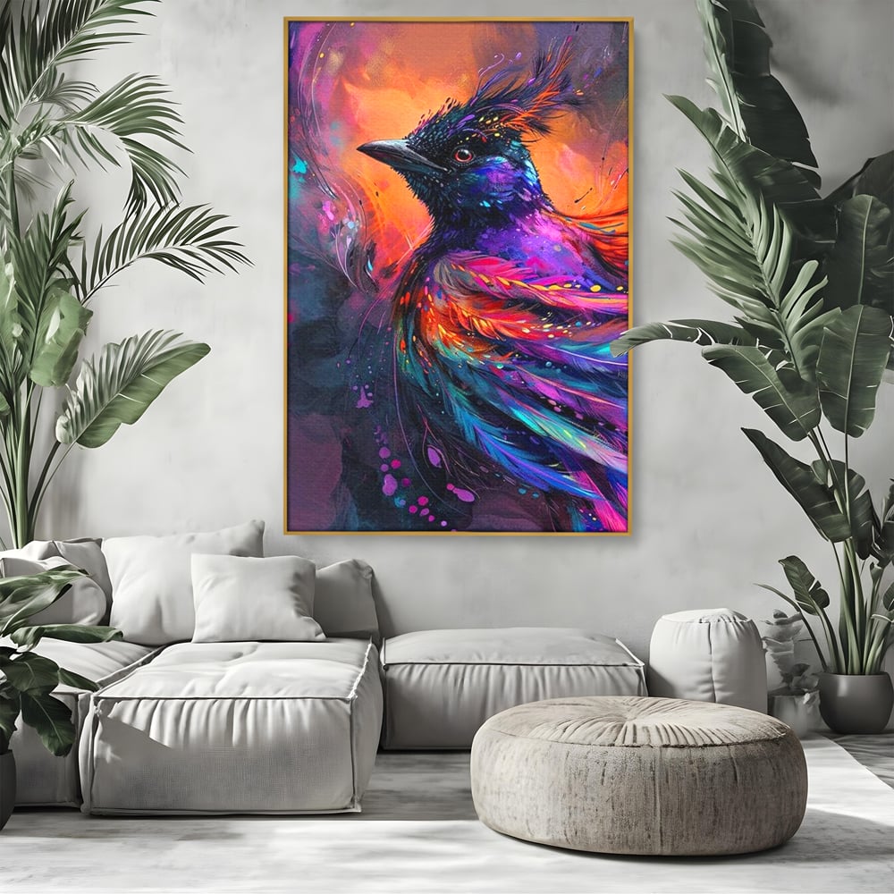 Tablou Canvas Premium, LuxCanva® M1052, Zbor Cosmic, Pasare, Penaj, Electric, Fantastic, Neon, Contrast, Zbor, Mistic, Exotic, Vis, Birou, Living, Camera Copil