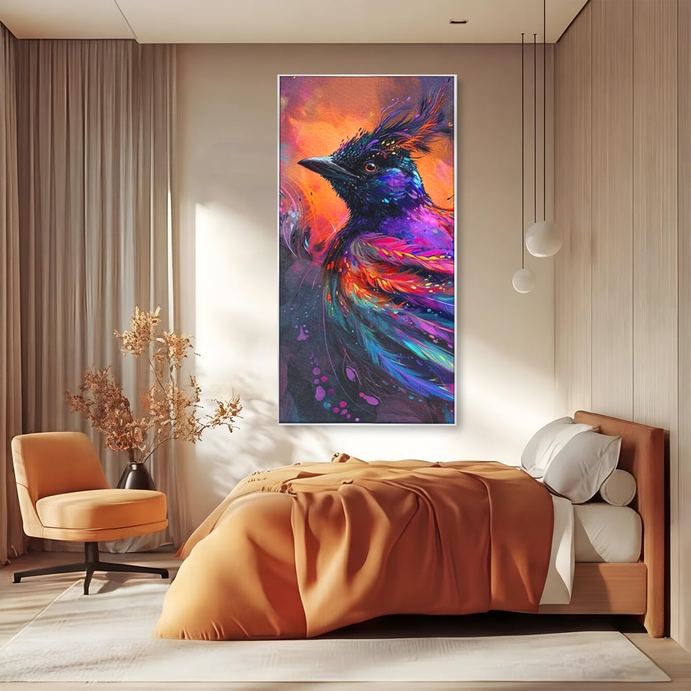 Tablou Canvas Premium, LuxCanva® M1052, Zbor Cosmic, Pasare, Penaj, Electric, Fantastic, Neon, Contrast, Zbor, Mistic, Exotic, Vis, Birou, Living, Camera Copil
