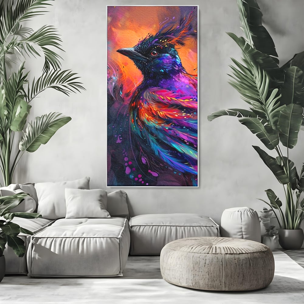 Tablou Canvas Premium, LuxCanva® M1052, Zbor Cosmic, Pasare, Penaj, Electric, Fantastic, Neon, Contrast, Zbor, Mistic, Exotic, Vis, Birou, Living, Camera Copil