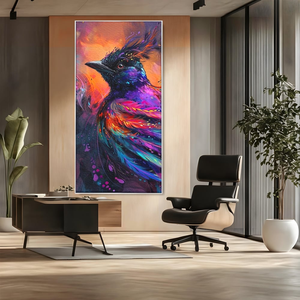 Tablou Canvas Premium, LuxCanva® M1052, Zbor Cosmic, Pasare, Penaj, Electric, Fantastic, Neon, Contrast, Zbor, Mistic, Exotic, Vis, Birou, Living, Camera Copil