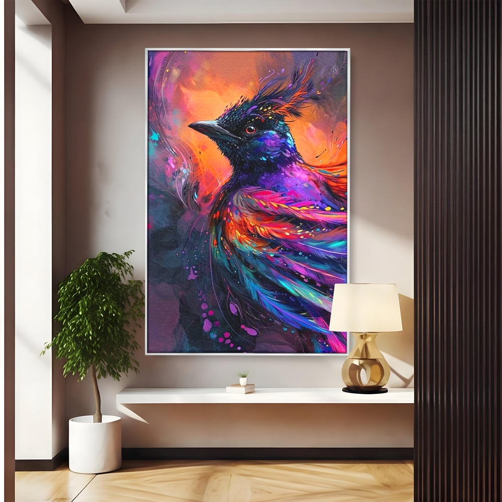 Tablou Canvas Premium, LuxCanva® M1052, Zbor Cosmic, Pasare, Penaj, Electric, Fantastic, Neon, Contrast, Zbor, Mistic, Exotic, Vis, Birou, Living, Camera Copil