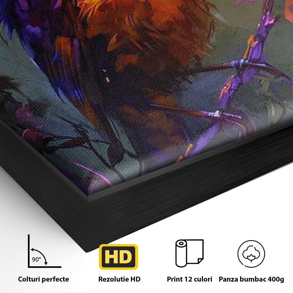 Tablou Canvas Premium, LuxCanva® M1053, Solistul Padurii de Ametist, Ramura, Padure, Ametist, Pasare, Intens, Mister, Neon, Natura, Birou, Living, Camera Copil