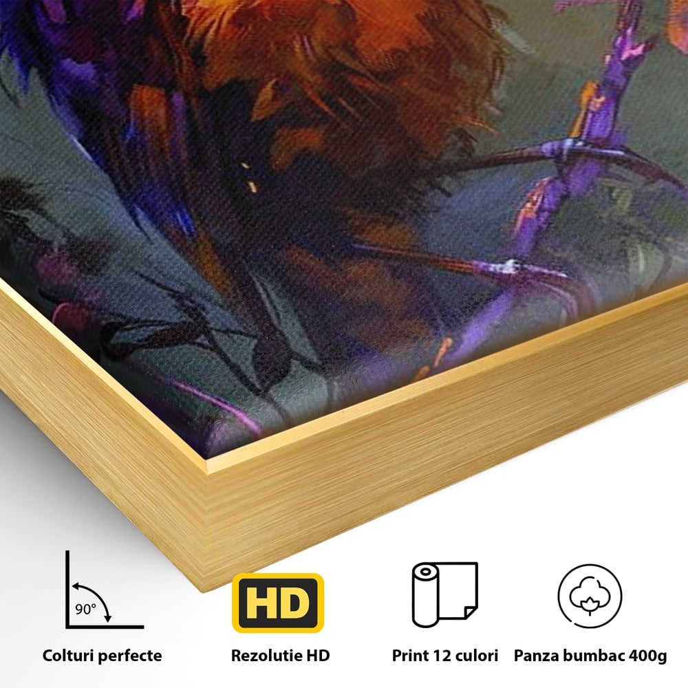 Tablou Canvas Premium, LuxCanva® M1053, Solistul Padurii de Ametist, Ramura, Padure, Ametist, Pasare, Intens, Mister, Neon, Natura, Birou, Living, Camera Copil