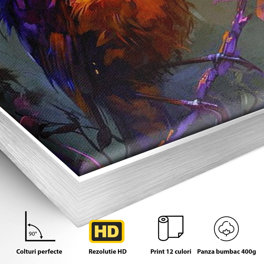 Tablou Canvas Premium, LuxCanva® M1053, Solistul Padurii de Ametist, Ramura, Padure, Ametist, Pasare, Intens, Mister, Neon, Natura, Birou, Living, Camera Copil