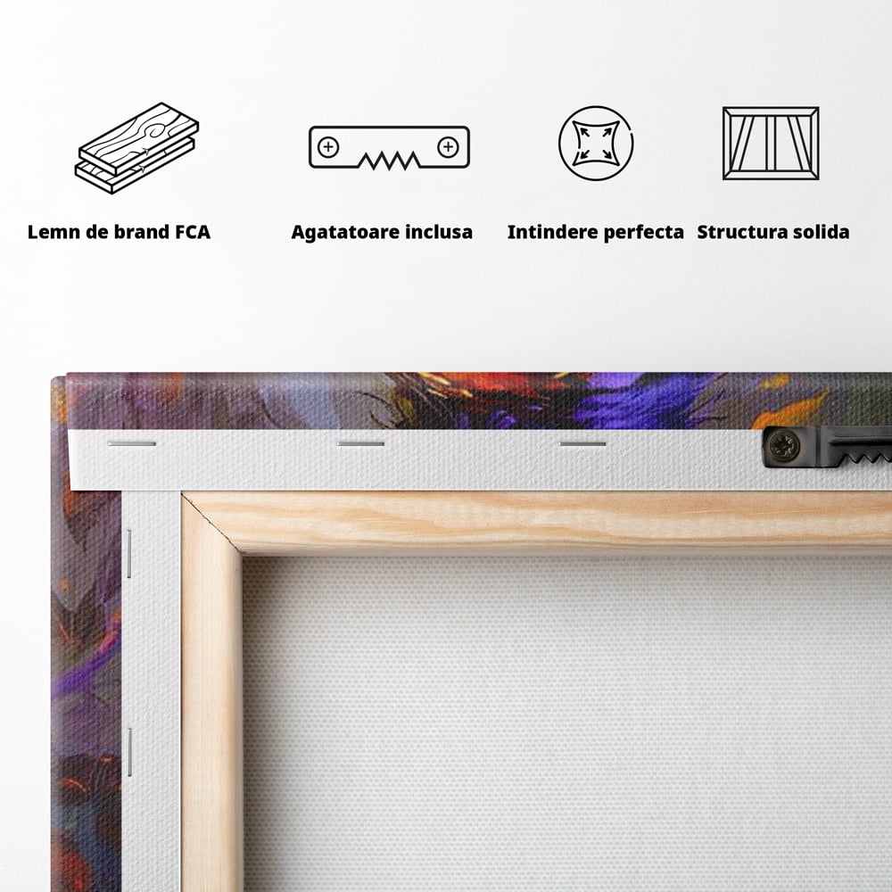 Tablou Canvas Premium, LuxCanva® M1053, Solistul Padurii de Ametist, Ramura, Padure, Ametist, Pasare, Intens, Mister, Neon, Natura, Birou, Living, Camera Copil
