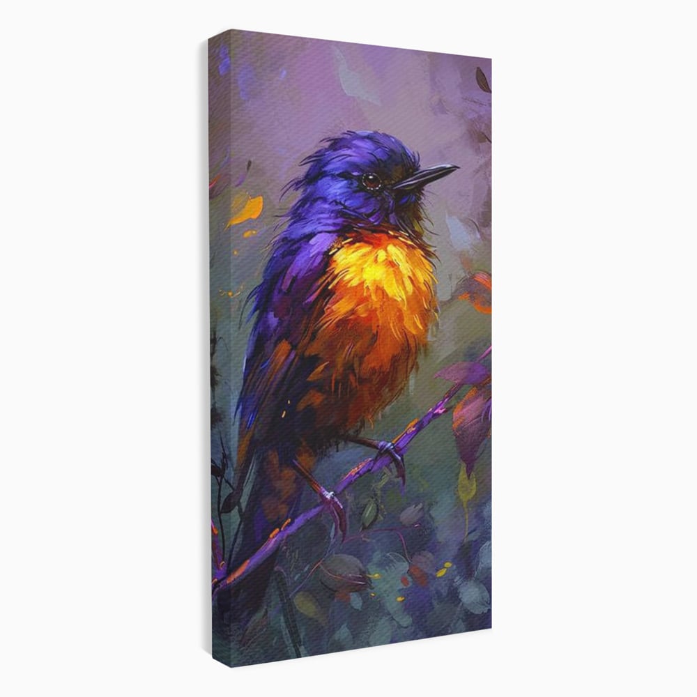 Tablou Canvas Premium, LuxCanva® M1053, Solistul Padurii de Ametist, Ramura, Padure, Ametist, Pasare, Intens, Mister, Neon, Natura, Birou, Living, Camera Copil