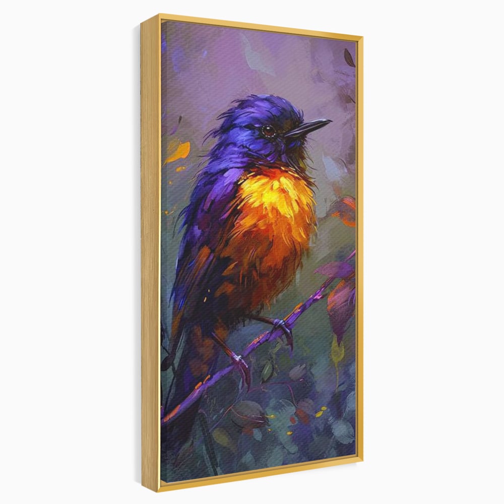 Tablou Canvas Premium, LuxCanva® M1053, Solistul Padurii de Ametist, Ramura, Padure, Ametist, Pasare, Intens, Mister, Neon, Natura, Birou, Living, Camera Copil