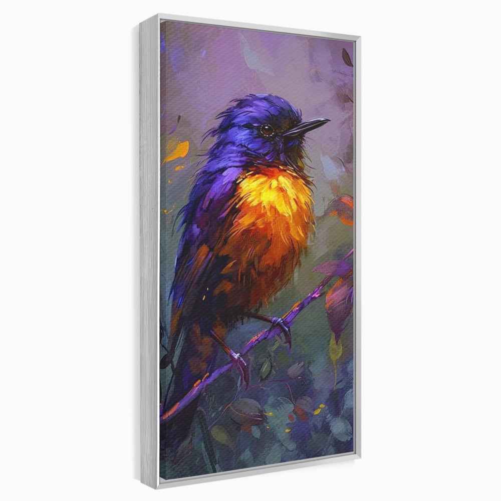 Tablou Canvas Premium, LuxCanva® M1053, Solistul Padurii de Ametist, Ramura, Padure, Ametist, Pasare, Intens, Mister, Neon, Natura, Birou, Living, Camera Copil
