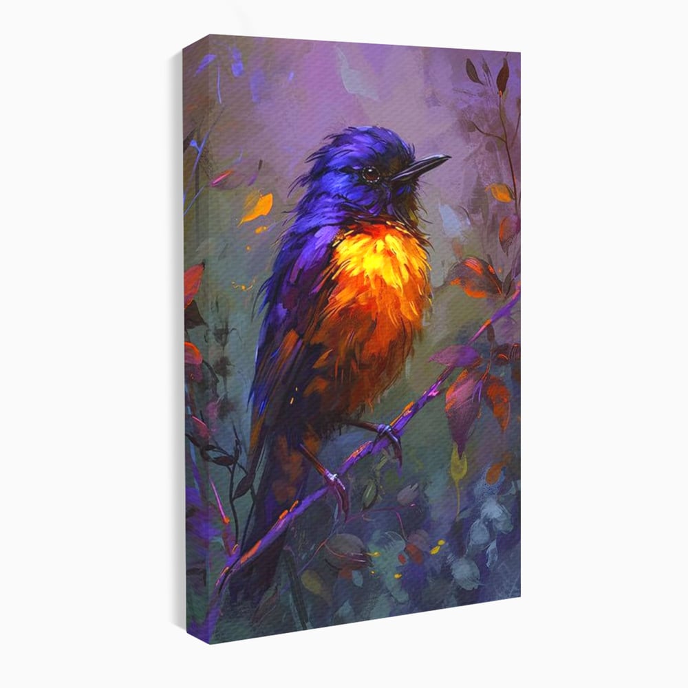 Tablou Canvas Premium, LuxCanva® M1053, Solistul Padurii de Ametist, Ramura, Padure, Ametist, Pasare, Intens, Mister, Neon, Natura, Birou, Living, Camera Copil