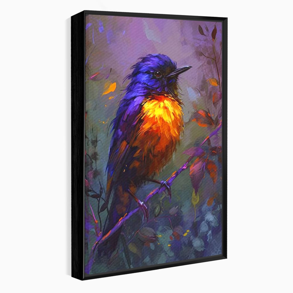 Tablou Canvas Premium, LuxCanva® M1053, Solistul Padurii de Ametist, Ramura, Padure, Ametist, Pasare, Intens, Mister, Neon, Natura, Birou, Living, Camera Copil