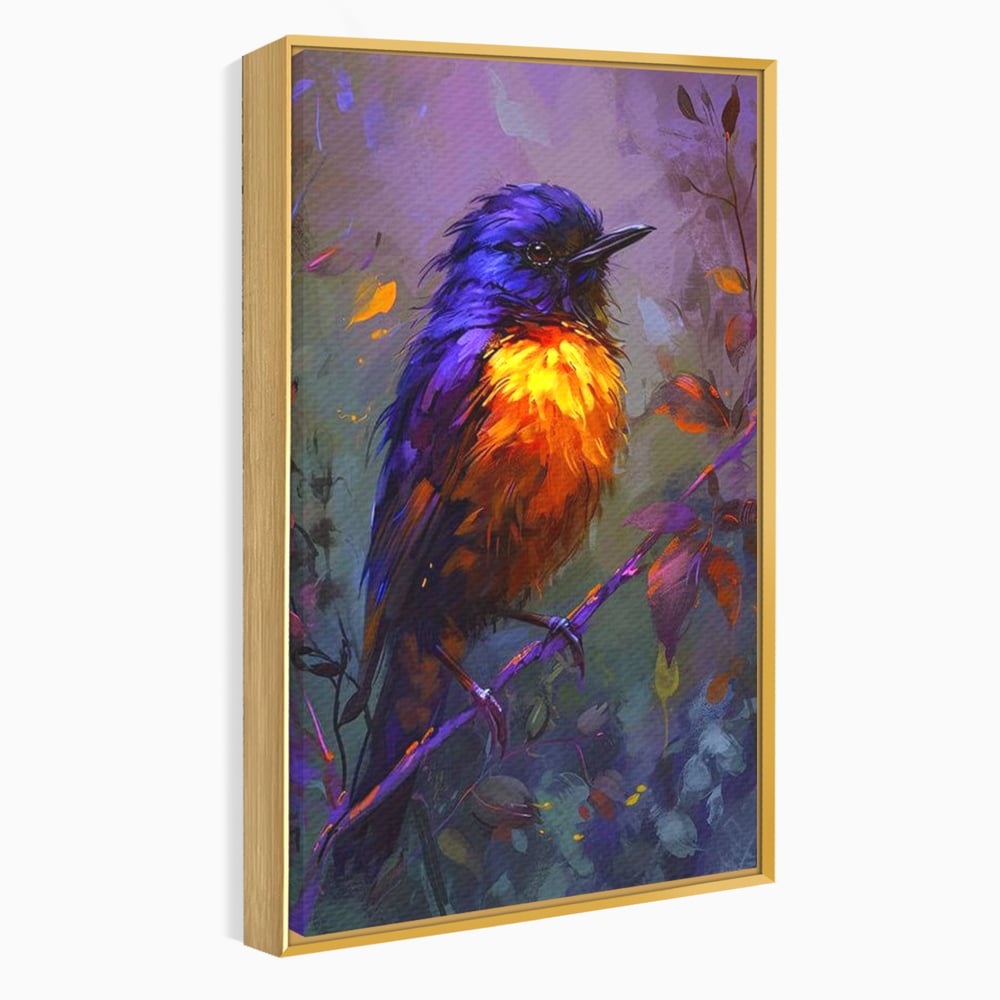 Tablou Canvas Premium, LuxCanva® M1053, Solistul Padurii de Ametist, Ramura, Padure, Ametist, Pasare, Intens, Mister, Neon, Natura, Birou, Living, Camera Copil