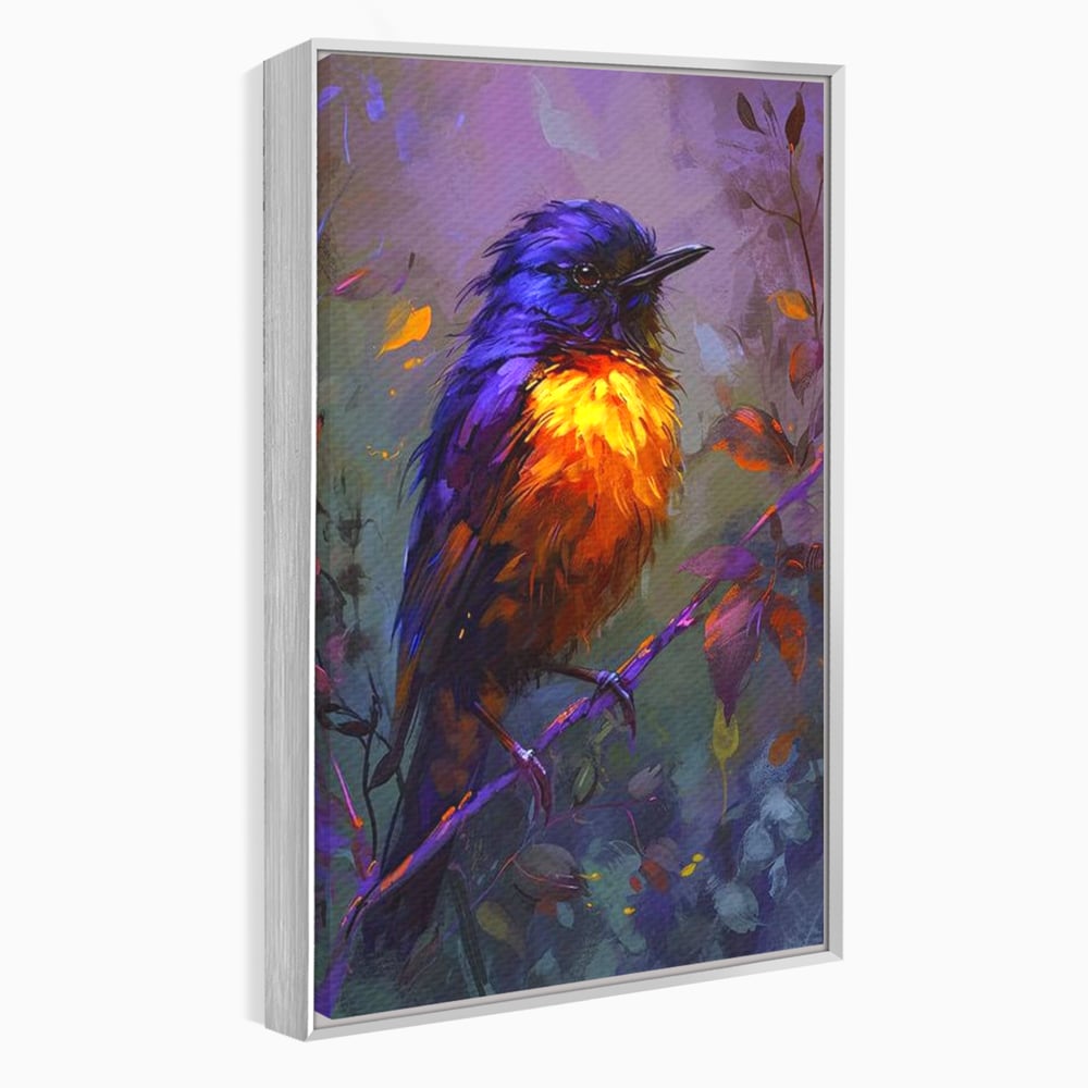 Tablou Canvas Premium, LuxCanva® M1053, Solistul Padurii de Ametist, Ramura, Padure, Ametist, Pasare, Intens, Mister, Neon, Natura, Birou, Living, Camera Copil