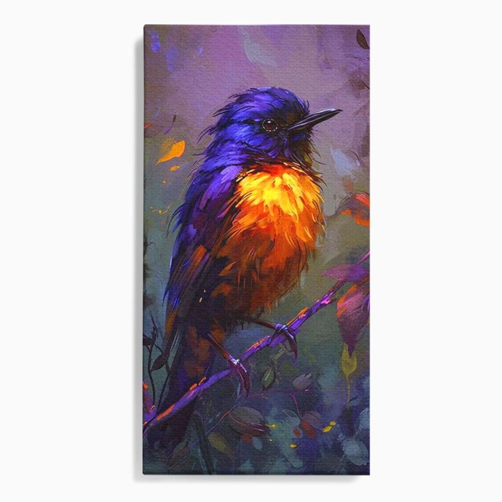 Tablou Canvas Premium, LuxCanva® M1053, Solistul Padurii de Ametist, Ramura, Padure, Ametist, Pasare, Intens, Mister, Neon, Natura, Birou, Living, Camera Copil