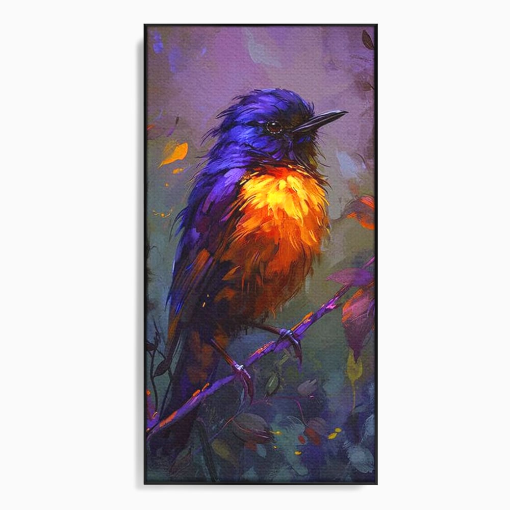 Tablou Canvas Premium, LuxCanva® M1053, Solistul Padurii de Ametist, Ramura, Padure, Ametist, Pasare, Intens, Mister, Neon, Natura, Birou, Living, Camera Copil