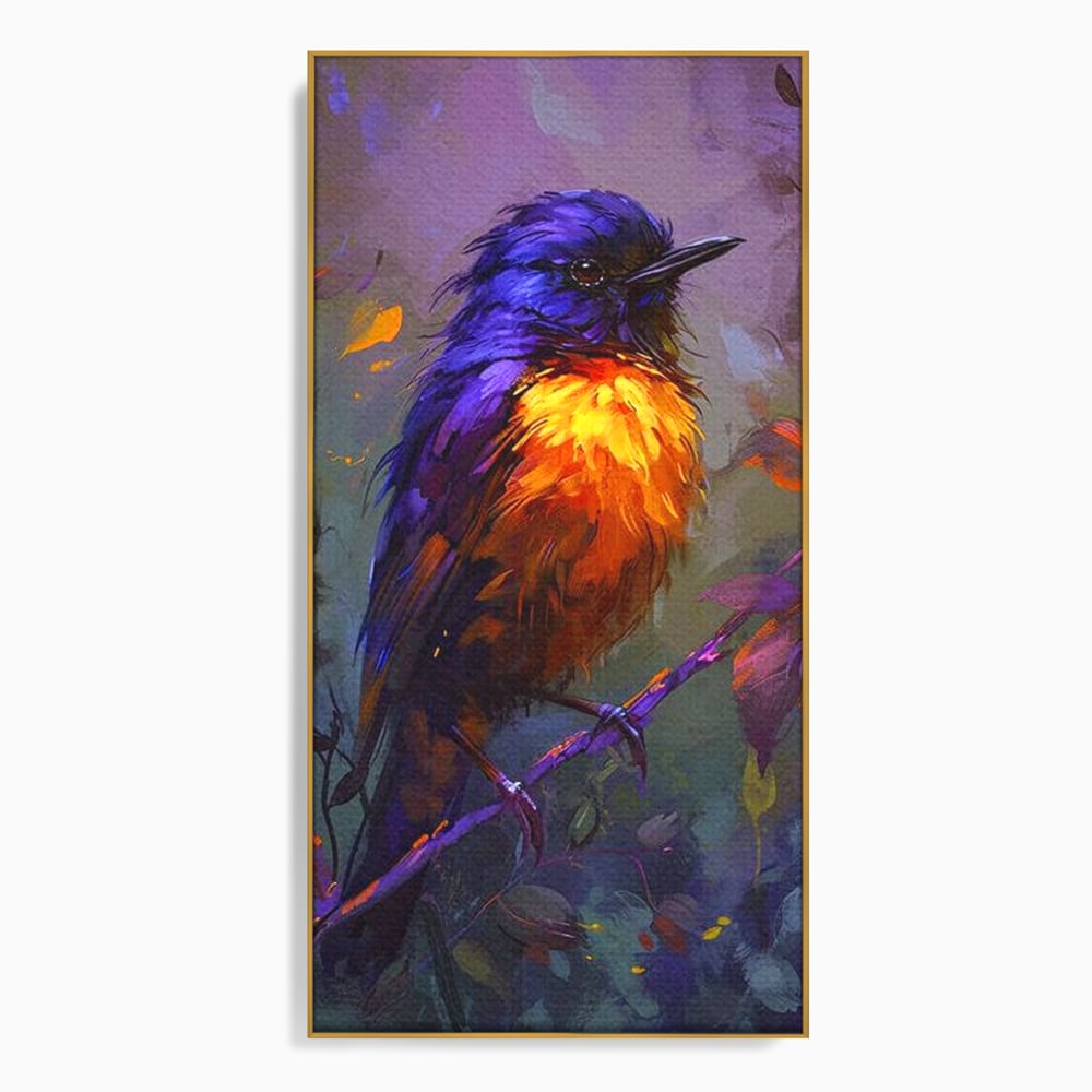 Tablou Canvas Premium, LuxCanva® M1053, Solistul Padurii de Ametist, Ramura, Padure, Ametist, Pasare, Intens, Mister, Neon, Natura, Birou, Living, Camera Copil
