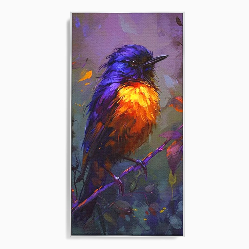 Tablou Canvas Premium, LuxCanva® M1053, Solistul Padurii de Ametist, Ramura, Padure, Ametist, Pasare, Intens, Mister, Neon, Natura, Birou, Living, Camera Copil