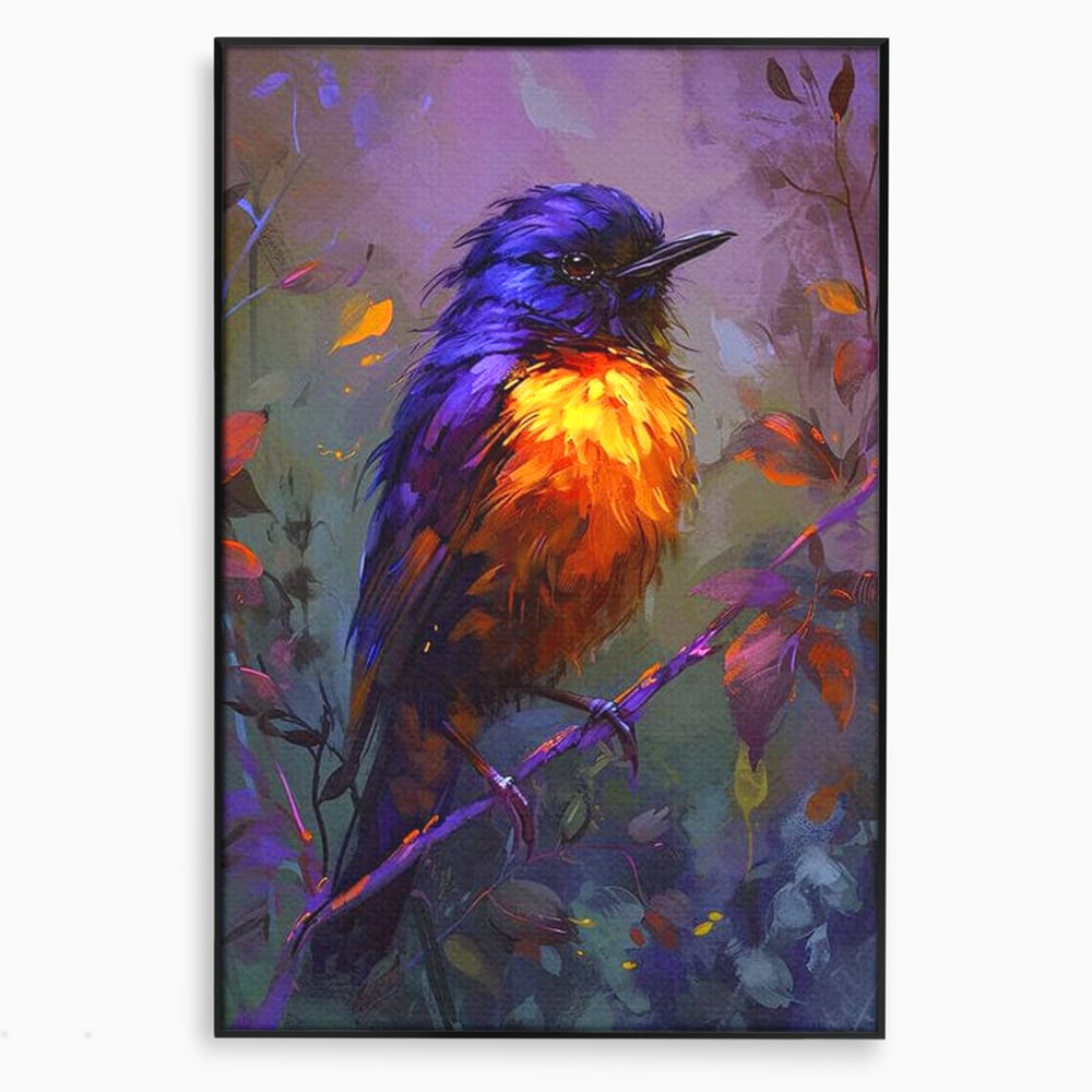 Tablou Canvas Premium, LuxCanva® M1053, Solistul Padurii de Ametist, Ramura, Padure, Ametist, Pasare, Intens, Mister, Neon, Natura, Birou, Living, Camera Copil
