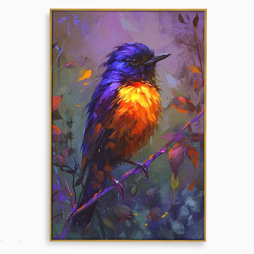 Tablou Canvas Premium, LuxCanva® M1053, Solistul Padurii de Ametist, Ramura, Padure, Ametist, Pasare, Intens, Mister, Neon, Natura, Birou, Living, Camera Copil