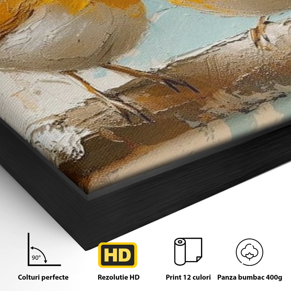 Tablou Canvas Premium, LuxCanva® M1054, Doua Note de Soare, Pereche, Creanga, Pasari, Soare, Pastel, Pictura, Rustic, Senin, Textura, Birou, Living, Camera Copil