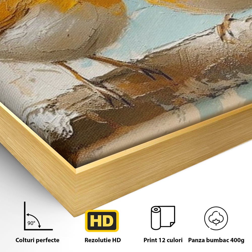 Tablou Canvas Premium, LuxCanva® M1054, Doua Note de Soare, Pereche, Creanga, Pasari, Soare, Pastel, Pictura, Rustic, Senin, Textura, Birou, Living, Camera Copil