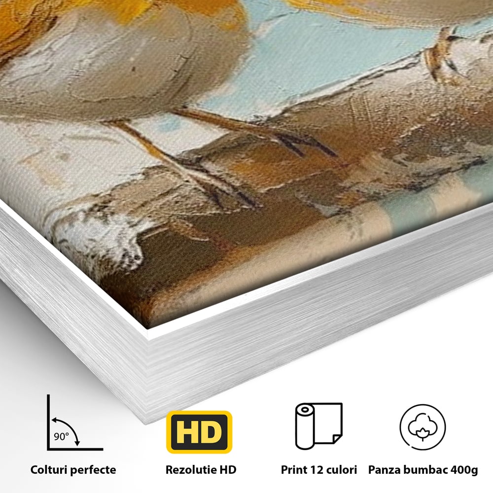 Tablou Canvas Premium, LuxCanva® M1054, Doua Note de Soare, Pereche, Creanga, Pasari, Soare, Pastel, Pictura, Rustic, Senin, Textura, Birou, Living, Camera Copil