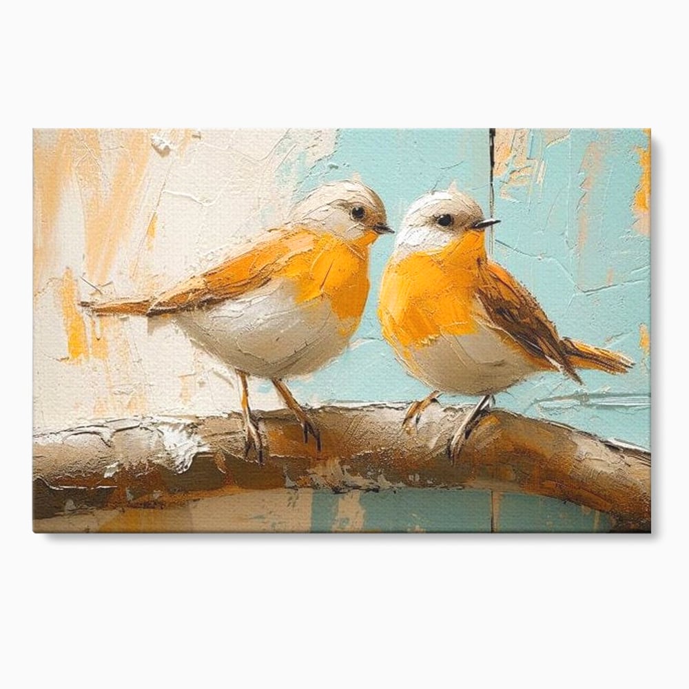 Tablou Canvas Premium, LuxCanva® M1054, Doua Note de Soare, Pereche, Creanga, Pasari, Soare, Pastel, Pictura, Rustic, Senin, Textura, Birou, Living, Camera Copil