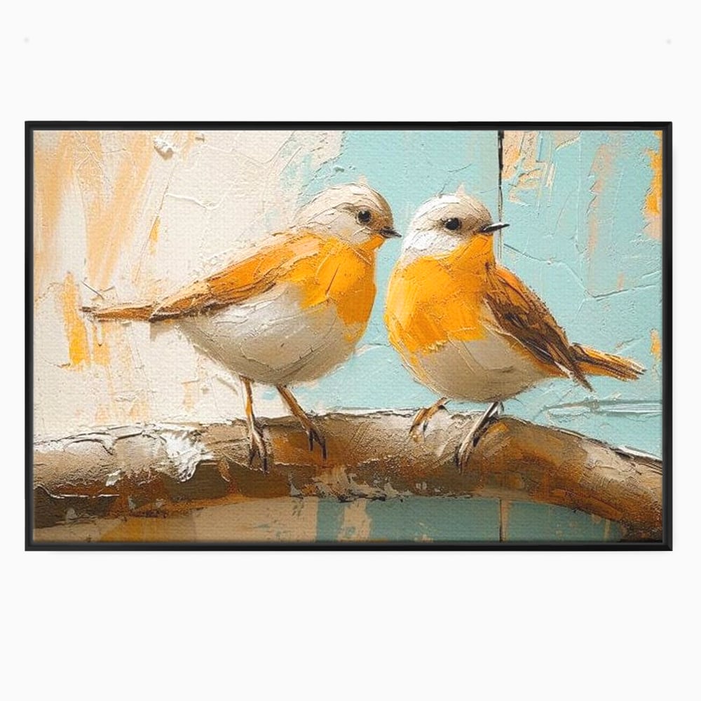 Tablou Canvas Premium, LuxCanva® M1054, Doua Note de Soare, Pereche, Creanga, Pasari, Soare, Pastel, Pictura, Rustic, Senin, Textura, Birou, Living, Camera Copil