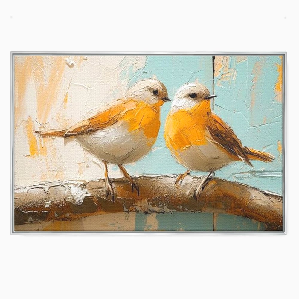 Tablou Canvas Premium, LuxCanva® M1054, Doua Note de Soare, Pereche, Creanga, Pasari, Soare, Pastel, Pictura, Rustic, Senin, Textura, Birou, Living, Camera Copil