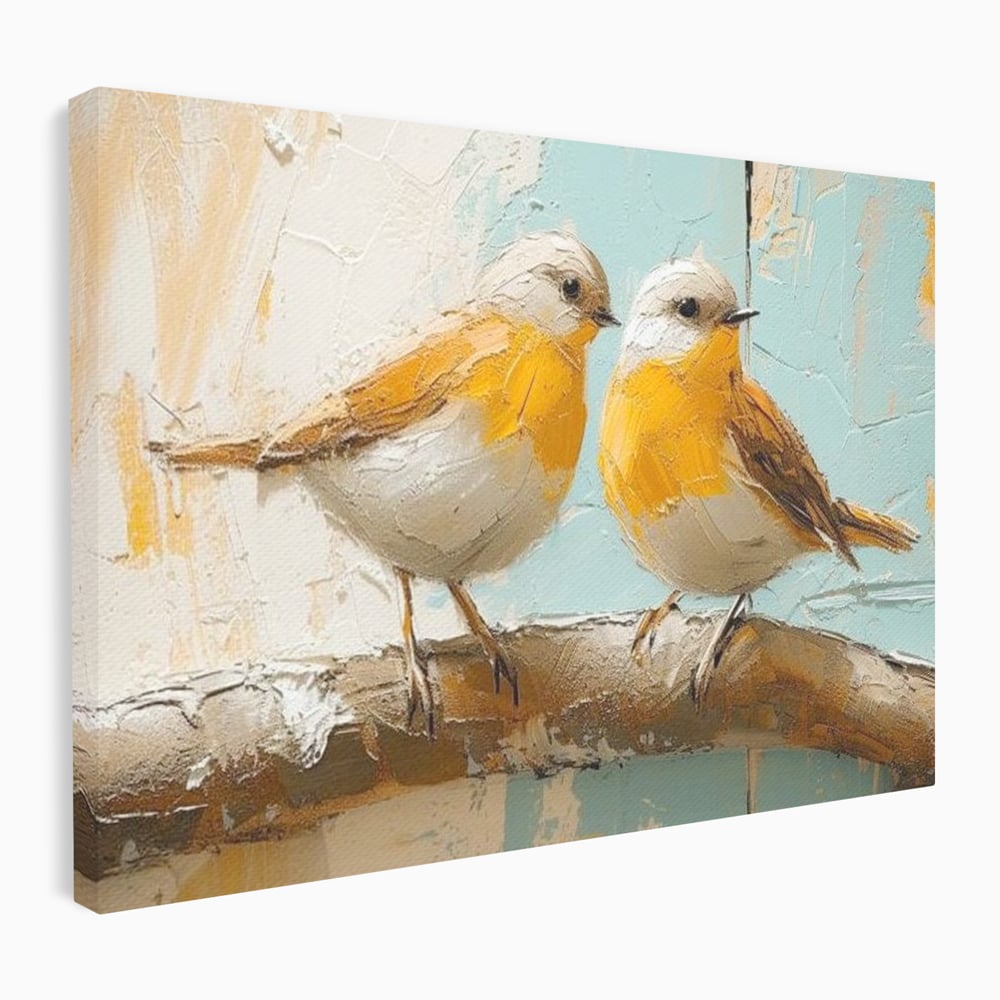 Tablou Canvas Premium, LuxCanva® M1054, Doua Note de Soare, Pereche, Creanga, Pasari, Soare, Pastel, Pictura, Rustic, Senin, Textura, Birou, Living, Camera Copil