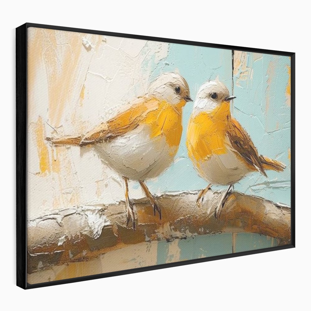 Tablou Canvas Premium, LuxCanva® M1054, Doua Note de Soare, Pereche, Creanga, Pasari, Soare, Pastel, Pictura, Rustic, Senin, Textura, Birou, Living, Camera Copil