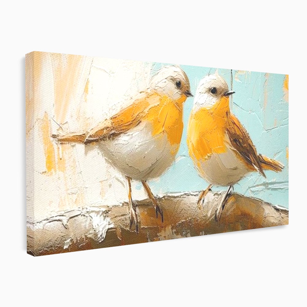 Tablou Canvas Premium, LuxCanva® M1054, Doua Note de Soare, Pereche, Creanga, Pasari, Soare, Pastel, Pictura, Rustic, Senin, Textura, Birou, Living, Camera Copil