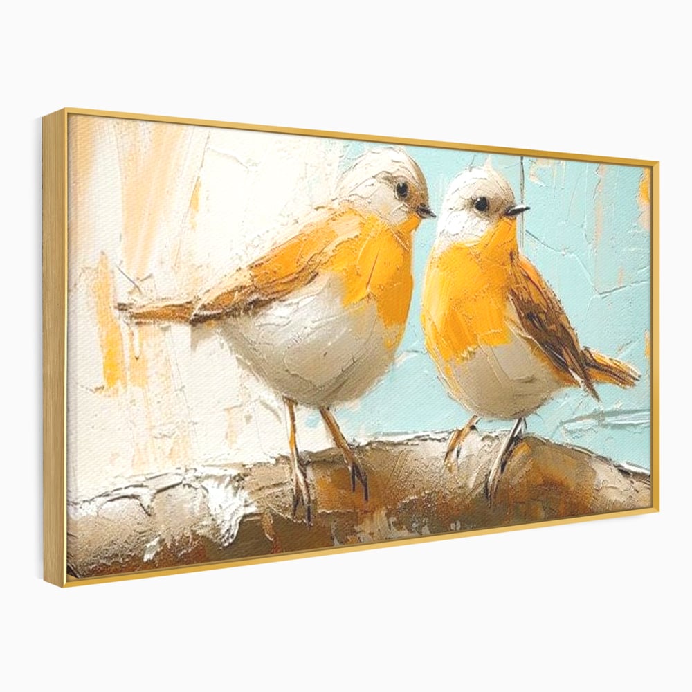 Tablou Canvas Premium, LuxCanva® M1054, Doua Note de Soare, Pereche, Creanga, Pasari, Soare, Pastel, Pictura, Rustic, Senin, Textura, Birou, Living, Camera Copil
