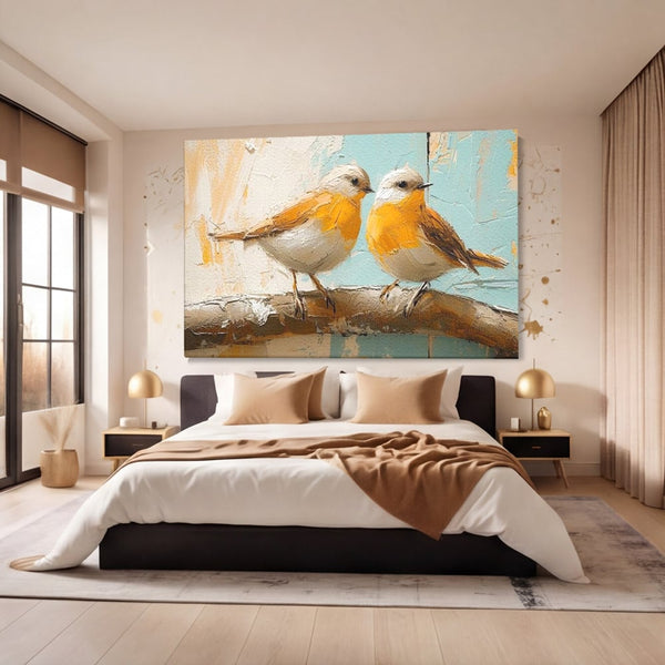 Tablou Canvas Premium, LuxCanva® M1054, Doua Note de Soare, Pereche, Creanga, Pasari, Soare, Pastel, Pictura, Rustic, Senin, Textura, Birou, Living, Camera Copil