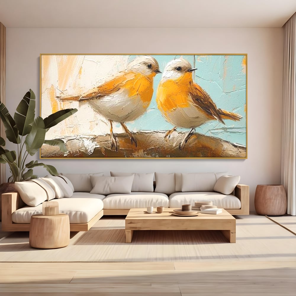Tablou Canvas Premium, LuxCanva® M1054, Doua Note de Soare, Pereche, Creanga, Pasari, Soare, Pastel, Pictura, Rustic, Senin, Textura, Birou, Living, Camera Copil