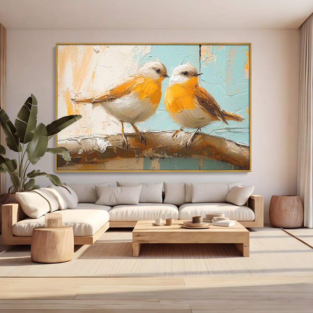 Tablou Canvas Premium, LuxCanva® M1054, Doua Note de Soare, Pereche, Creanga, Pasari, Soare, Pastel, Pictura, Rustic, Senin, Textura, Birou, Living, Camera Copil