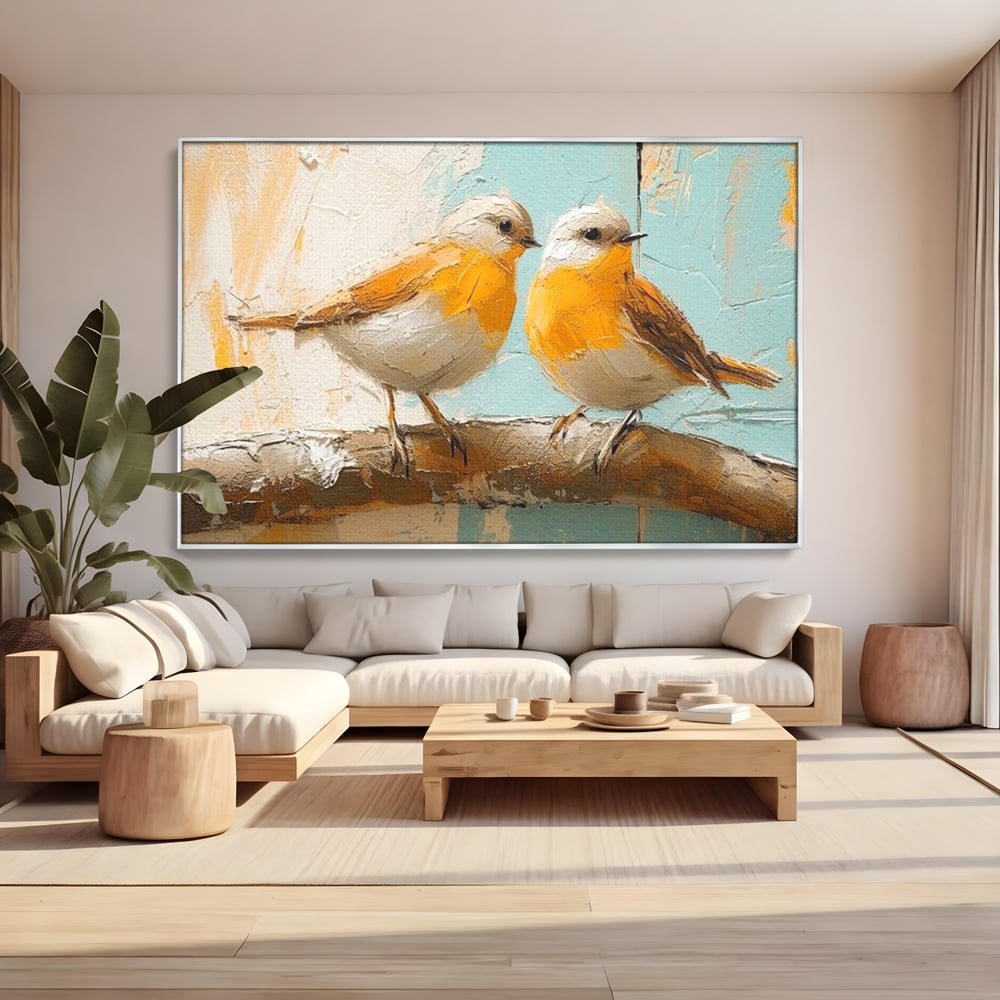 Tablou Canvas Premium, LuxCanva® M1054, Doua Note de Soare, Pereche, Creanga, Pasari, Soare, Pastel, Pictura, Rustic, Senin, Textura, Birou, Living, Camera Copil