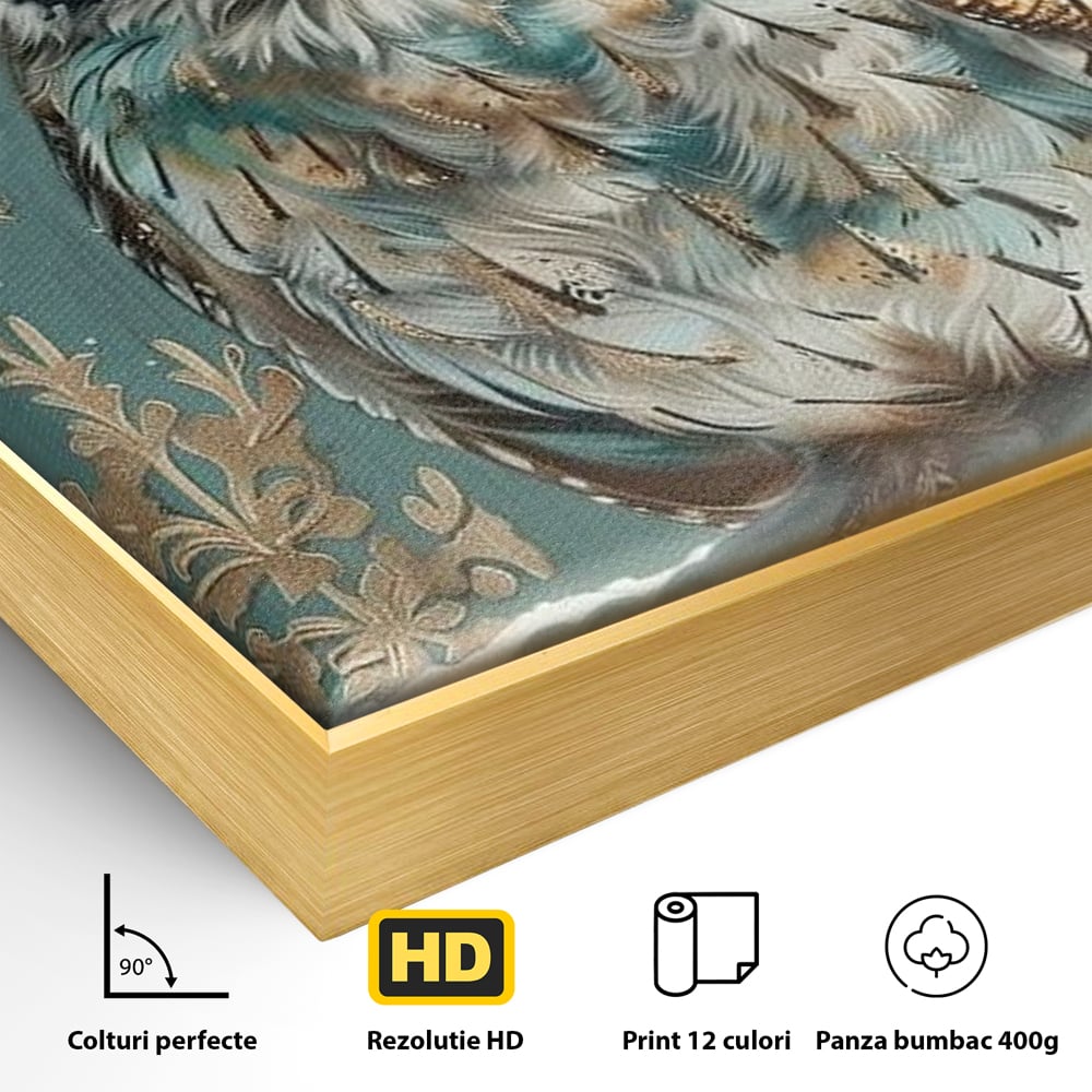 Tablou Canvas Premium, LuxCanva® M1055, Strajerul Iernatic, Bufnita, Iarna, Zapada, Fulgi, Pasare, Ramura, Rustic, Intelepciune, Rece, Birou, Living, Camera Copil