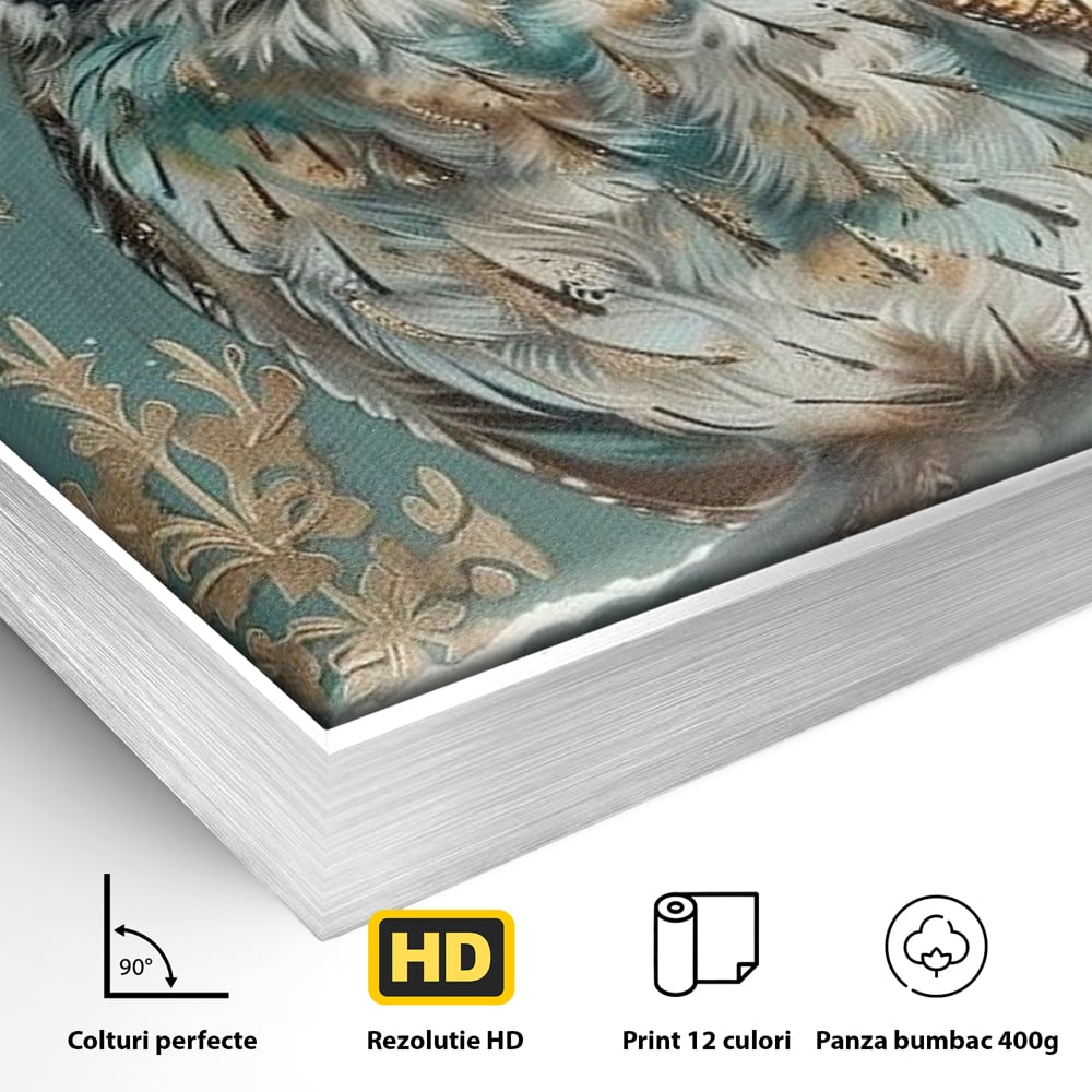 Tablou Canvas Premium, LuxCanva® M1055, Strajerul Iernatic, Bufnita, Iarna, Zapada, Fulgi, Pasare, Ramura, Rustic, Intelepciune, Rece, Birou, Living, Camera Copil